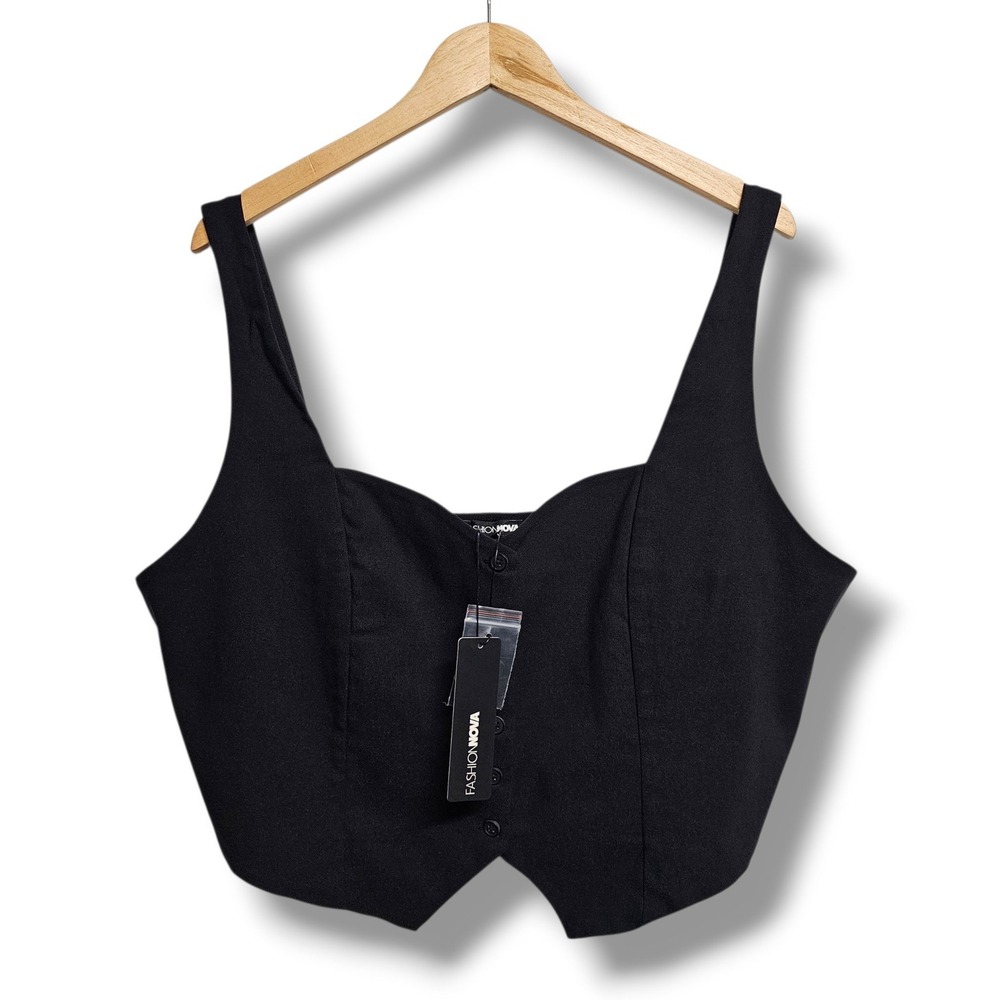Fashion Nova Lexi Vest Top 3X Womens Black Button Up Cropped Dark Academia Goth